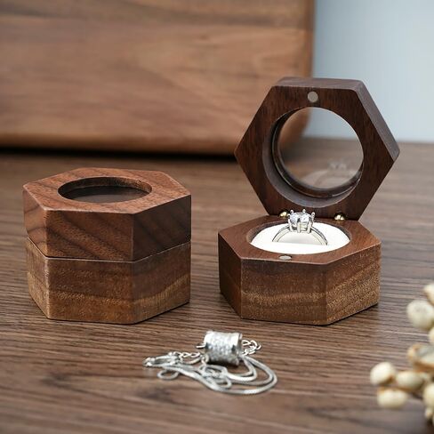 Wood Double Ring Box Jewelry Box Engraved Wooden Ring Holder for 2 Rings Engagement Proposal Wedding Ceremony Ring Bearer Box Valentine's Day Mother's Day Christmas Romantic Gifts for Women Black in Saudi Arabia