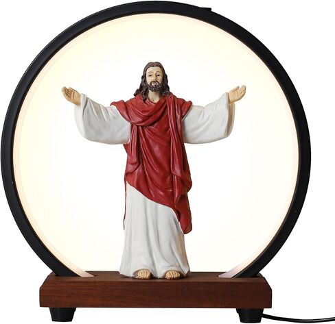 تمثال ديني من ماكويو، تمثال قلب يسوع المقدس، ديكور مسيحي، مع حلقة اضاءة واجهة USB، تمثال مقدس، مجموعة الايمان والامل، هدايا كاثوليكية (احمر وابيض) in Kuwait