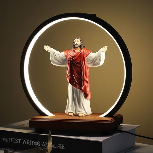 تمثال ديني من ماكويو، تمثال قلب يسوع المقدس، ديكور مسيحي، مع حلقة اضاءة واجهة USB، تمثال مقدس، مجموعة الايمان والامل، هدايا كاثوليكية (احمر وابيض) in Kuwait