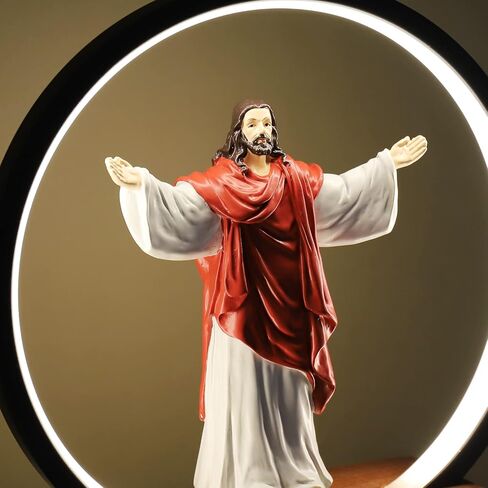 تمثال ديني من ماكويو، تمثال قلب يسوع المقدس، ديكور مسيحي، مع حلقة اضاءة واجهة USB، تمثال مقدس، مجموعة الايمان والامل، هدايا كاثوليكية (احمر وابيض) in Kuwait