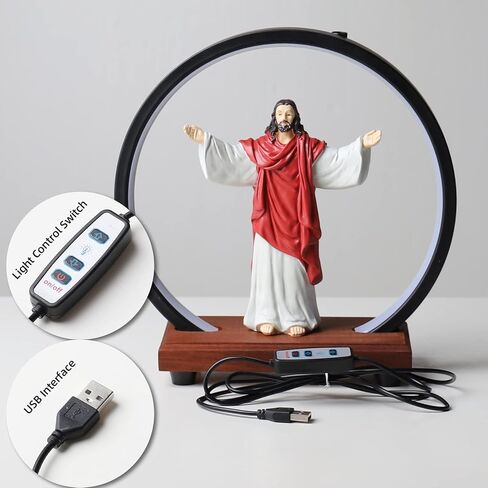 تمثال ديني من ماكويو، تمثال قلب يسوع المقدس، ديكور مسيحي، مع حلقة اضاءة واجهة USB، تمثال مقدس، مجموعة الايمان والامل، هدايا كاثوليكية (احمر وابيض) in Kuwait