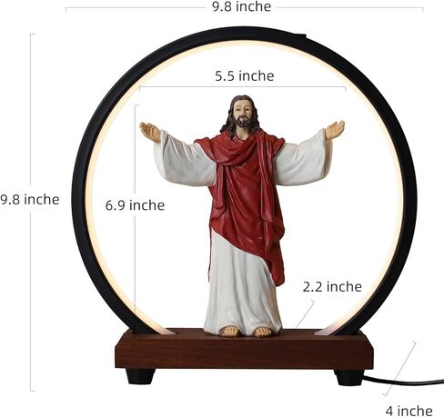 تمثال ديني من ماكويو، تمثال قلب يسوع المقدس، ديكور مسيحي، مع حلقة اضاءة واجهة USB، تمثال مقدس، مجموعة الايمان والامل، هدايا كاثوليكية (احمر وابيض) in Kuwait