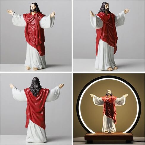 تمثال ديني من ماكويو، تمثال قلب يسوع المقدس، ديكور مسيحي، مع حلقة اضاءة واجهة USB، تمثال مقدس، مجموعة الايمان والامل، هدايا كاثوليكية (احمر وابيض) in Kuwait