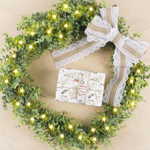 CEWOR 4 Pack 5.9ft Artificial Eucalyptus Garland Spring Garland Fake Silver Dollar Greenery Garland Vines Table Runner for Wedding Home Party Mantle Wall Decor with 4 LED Lights Strings in Kuwait