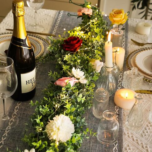 CEWOR 4 Pack 5.9ft Artificial Eucalyptus Garland Spring Garland Fake Silver Dollar Greenery Garland Vines Table Runner for Wedding Home Party Mantle Wall Decor with 4 LED Lights Strings in Kuwait