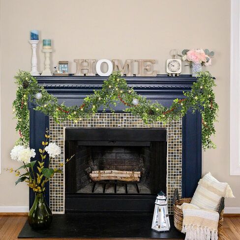 CEWOR 4 Pack 5.9ft Artificial Eucalyptus Garland Spring Garland Fake Silver Dollar Greenery Garland Vines Table Runner for Wedding Home Party Mantle Wall Decor with 4 LED Lights Strings in Kuwait