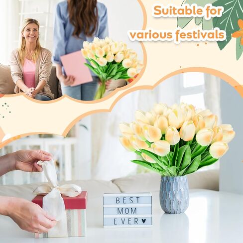 Jexine 100 Pcs Artificial Real Touch Tulips Fake Tulips Artificial Tulip Flower Bulk Tulip Bouquet with Stem for Table Centerpieces Valentines Wedding Bridal Garden Home Decor, 13.4''(Multicolor) in Saudi Arabia