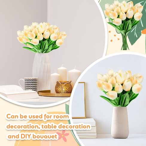 Jexine 100 Pcs Artificial Real Touch Tulips Fake Tulips Artificial Tulip Flower Bulk Tulip Bouquet with Stem for Table Centerpieces Valentines Wedding Bridal Garden Home Decor, 13.4''(Multicolor) in Saudi Arabia