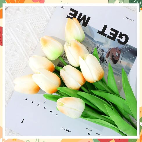 Jexine 100 Pcs Artificial Real Touch Tulips Fake Tulips Artificial Tulip Flower Bulk Tulip Bouquet with Stem for Table Centerpieces Valentines Wedding Bridal Garden Home Decor, 13.4''(Multicolor) in Saudi Arabia