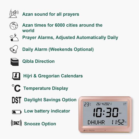 Automatic Worldwide Digital 8 Azan Prayer Sounds Islamic Wall and Desk Clock for USA FAJ-113 in Kuwait