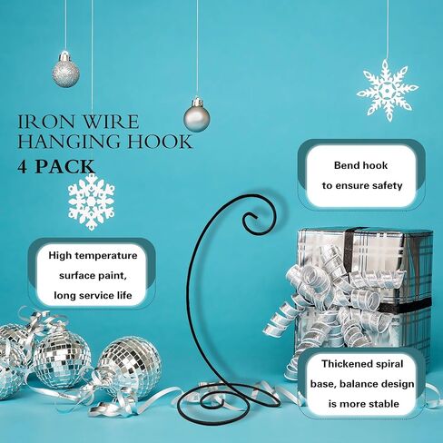 ESTAR SUPPLIES 4 عبوات من حامل عرض الزينة، خطاف تعليق سلك حديد أسود لتزيين الزفاف، ديكور حفلات المنزل، قاع حلزوني in Kuwait