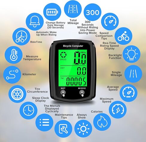 Hilceriy Bike Computer and Bicycle Odometer Wired KM/H Bike Speedometer with Automatic Wake-Up Cycling Speed Tracker LCD Display & Single Mileage & Multi-Functions & Calories Statistics Accessories in Saudi Arabia