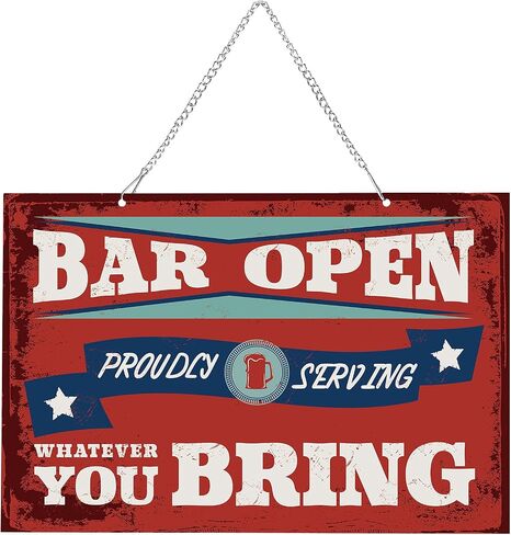 Hotop Decor Bar Open Metal Tin Sign Bar Man Cave Funny Wall Decor, 8"x12" Vintage Basement Decor Daily Reproduction Hanging Sign for Bar Pub Home Wall Door Decoration in Saudi Arabia