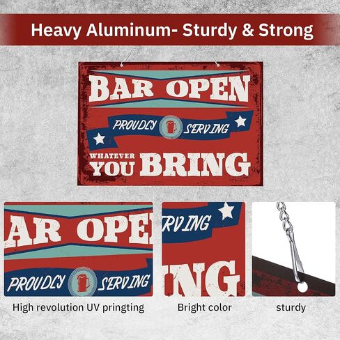 Hotop Decor Bar Open Metal Tin Sign Bar Man Cave Funny Wall Decor, 8"x12" Vintage Basement Decor Daily Reproduction Hanging Sign for Bar Pub Home Wall Door Decoration in Saudi Arabia