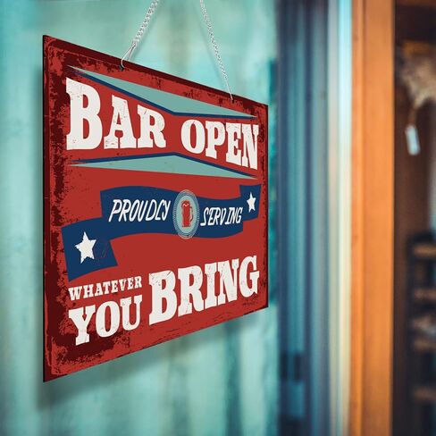 Hotop Decor Bar Open Metal Tin Sign Bar Man Cave Funny Wall Decor, 8"x12" Vintage Basement Decor Daily Reproduction Hanging Sign for Bar Pub Home Wall Door Decoration in Saudi Arabia