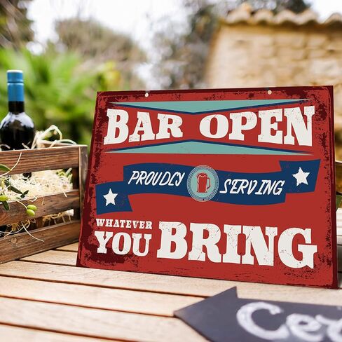 Hotop Decor Bar Open Metal Tin Sign Bar Man Cave Funny Wall Decor, 8"x12" Vintage Basement Decor Daily Reproduction Hanging Sign for Bar Pub Home Wall Door Decoration in Saudi Arabia