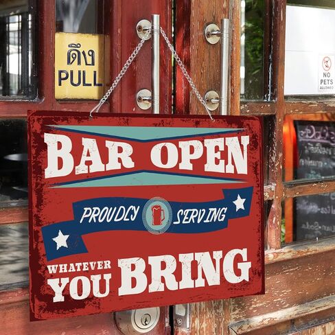 Hotop Decor Bar Open Metal Tin Sign Bar Man Cave Funny Wall Decor, 8"x12" Vintage Basement Decor Daily Reproduction Hanging Sign for Bar Pub Home Wall Door Decoration in Saudi Arabia