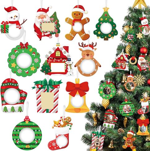 Suzile 36 Set Christmas Frame Ornaments Christmas Picture Frame Xmas Character Photo Frame Ornaments for Christmas Tree Kids DIY Hanging Decor Party Holiday House Decorations Keepsake, 12 Style in Saudi Arabia
