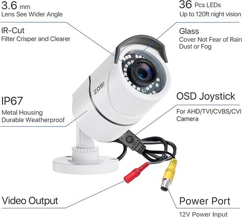 ZOSI 8CH 5MP PoE Security Camera System with Audio, 8 Channel 5MP NVR with 2TB HDD, 8pcs 4MP Outdoor Indoor Surveillance Cameras, Night Vision, Smart Human Detection, Remote Access, for 24/7 Recording in Kuwait