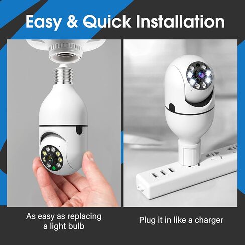 كاميرا مراقبة لاسلكية داخلية، كاميرا IP بانورامية بزاوية 360 درجة، تدعم كاميرا مراقبة واي فاي 2.4 جيجا هرتز 3 ميجابكسل 1080 بيكسل رؤية ليلية عالية الدقة إنذار تتبع تلقائي ثنائي الاتجاه E27 (ليس 5 جيجا هرتز واي فاي) in Kuwait