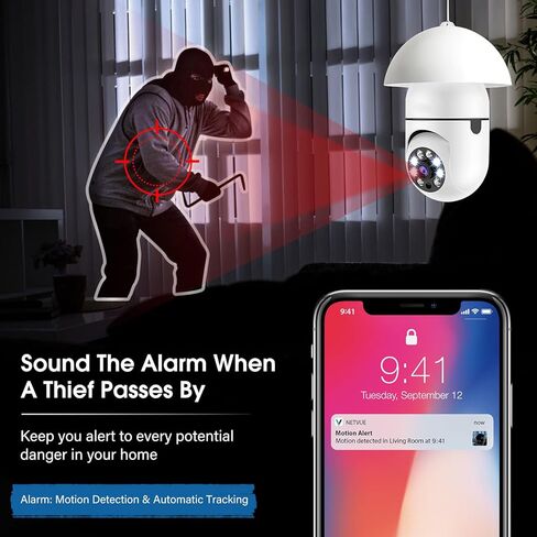 كاميرا مراقبة لاسلكية داخلية، كاميرا IP بانورامية بزاوية 360 درجة، تدعم كاميرا مراقبة واي فاي 2.4 جيجا هرتز 3 ميجابكسل 1080 بيكسل رؤية ليلية عالية الدقة إنذار تتبع تلقائي ثنائي الاتجاه E27 (ليس 5 جيجا هرتز واي فاي) in Kuwait