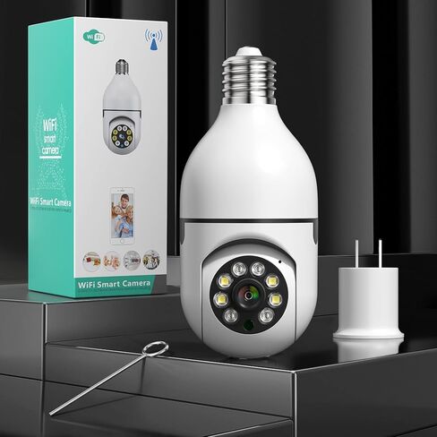 كاميرا مراقبة لاسلكية داخلية، كاميرا IP بانورامية بزاوية 360 درجة، تدعم كاميرا مراقبة واي فاي 2.4 جيجا هرتز 3 ميجابكسل 1080 بيكسل رؤية ليلية عالية الدقة إنذار تتبع تلقائي ثنائي الاتجاه E27 (ليس 5 جيجا هرتز واي فاي) in Kuwait