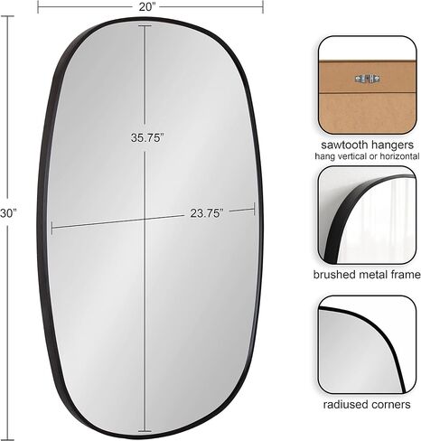 Kate and Laurel Zayda Modern Minimalist Danish Oval Wall Mirror with Sleek Metal Frame, 24x36, Black in Saudi Arabia