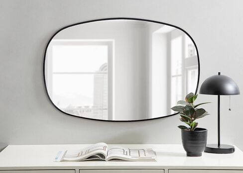 Kate and Laurel Zayda Modern Minimalist Danish Oval Wall Mirror with Sleek Metal Frame, 24x36, Black in Saudi Arabia