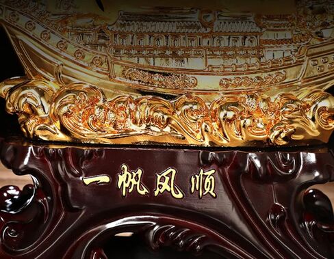 سفينة شراعية على شكل تنين ذهبي (قارب) من فينغ شوي، تمثال سفينة شراعية للثروة والثروة والازدهار، ديكورات لغرفة المعيشة والمنزل والمكتب، ذهبي، 8 × 7.5 × 3 انش in Kuwait