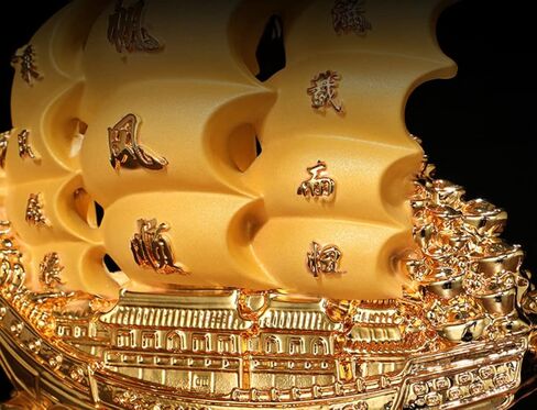 سفينة شراعية على شكل تنين ذهبي (قارب) من فينغ شوي، تمثال سفينة شراعية للثروة والثروة والازدهار، ديكورات لغرفة المعيشة والمنزل والمكتب، ذهبي، 8 × 7.5 × 3 انش in Kuwait