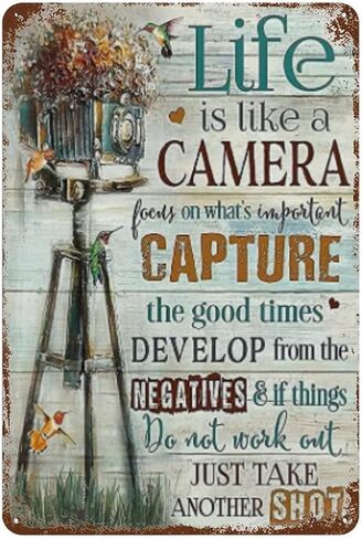 Vintage Tin Sign Photographer Life is Like A Camera Focus On What's Important Capture Retro Wall Art Decor Iron Painting for Home Kitchen Cafe Pub Sign Plaque gifts for photography lovers 12x8 inhces in Kuwait