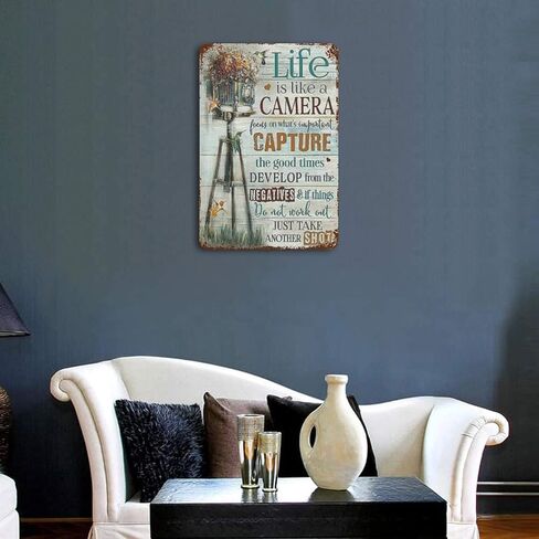 Vintage Tin Sign Photographer Life is Like A Camera Focus On What's Important Capture Retro Wall Art Decor Iron Painting for Home Kitchen Cafe Pub Sign Plaque gifts for photography lovers 12x8 inhces in Kuwait