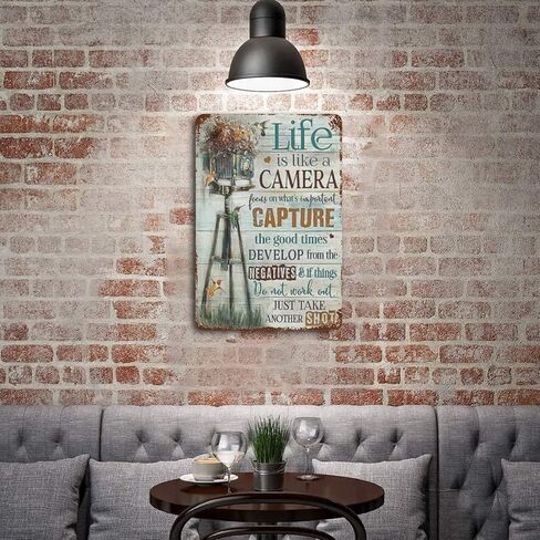 Vintage Tin Sign Photographer Life is Like A Camera Focus On What's Important Capture Retro Wall Art Decor Iron Painting for Home Kitchen Cafe Pub Sign Plaque gifts for photography lovers 12x8 inhces in Kuwait