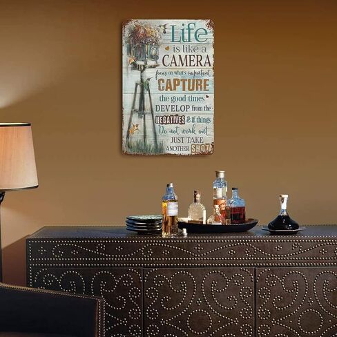 Vintage Tin Sign Photographer Life is Like A Camera Focus On What's Important Capture Retro Wall Art Decor Iron Painting for Home Kitchen Cafe Pub Sign Plaque gifts for photography lovers 12x8 inhces in Kuwait