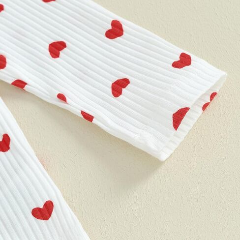 مجموعة ملابس DuAnyozu للأطفال الصغار في عيد الحب وأكمام طويلة ومضلعة ومكشكشة على شكل قلب ومجموعة ملابس الشتاء والربيع in Kuwait