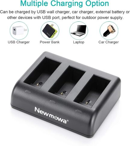 بطارية بديلة من نيوموا (عبوة من 3 قطع) وشاحن ثلاثي قنوات لجو برو هيرو 9 أسود، جو برو هيرو 10 (متوافق تمامًا) in Kuwait