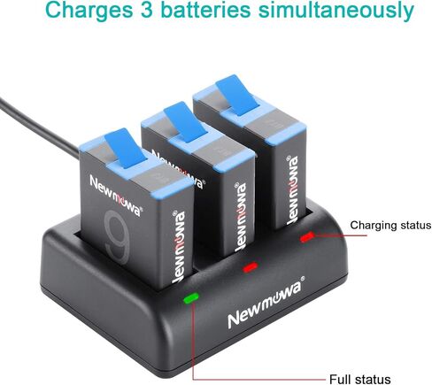 بطارية بديلة من نيوموا (عبوة من 3 قطع) وشاحن ثلاثي قنوات لجو برو هيرو 9 أسود، جو برو هيرو 10 (متوافق تمامًا) in Kuwait