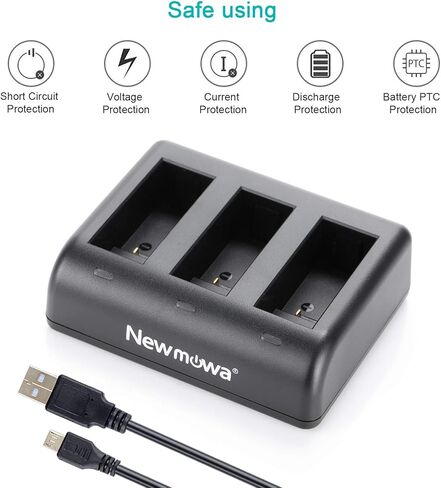 بطارية بديلة من نيوموا (عبوة من 3 قطع) وشاحن ثلاثي قنوات لجو برو هيرو 9 أسود، جو برو هيرو 10 (متوافق تمامًا) in Kuwait