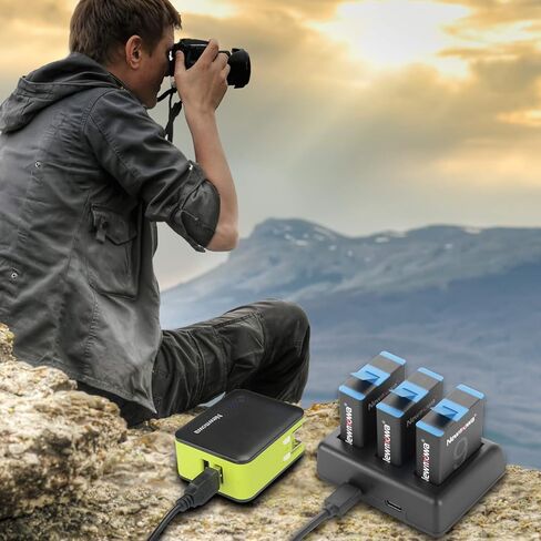 بطارية بديلة من نيوموا (عبوة من 3 قطع) وشاحن ثلاثي قنوات لجو برو هيرو 9 أسود، جو برو هيرو 10 (متوافق تمامًا) in Kuwait