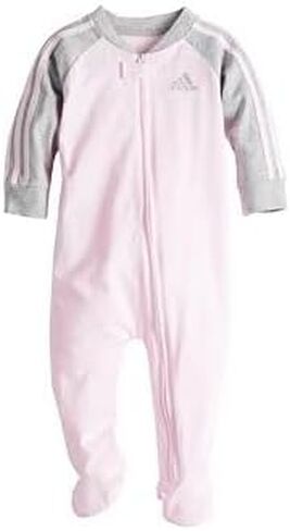 adidas Baby Girl Sleep & Play zippered one piece footie 3 Months, Pink & Gray, 3 Months in Saudi Arabia