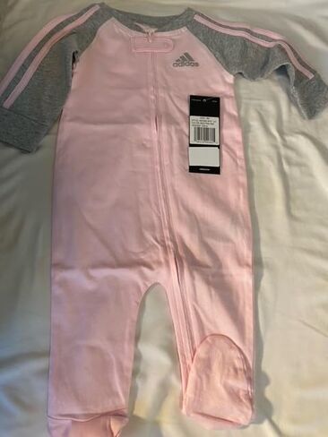 adidas Baby Girl Sleep & Play zippered one piece footie 3 Months, Pink & Gray, 3 Months in Saudi Arabia