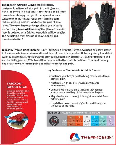 Thermoskin Premium Arthritic Gloves, Pair, Black, Thermoskin Premium Arthritic Gloves Pair, Black, Relieves Arthritic Pain in Fingers and Hand, Size X-Small, (82199) in Saudi Arabia
