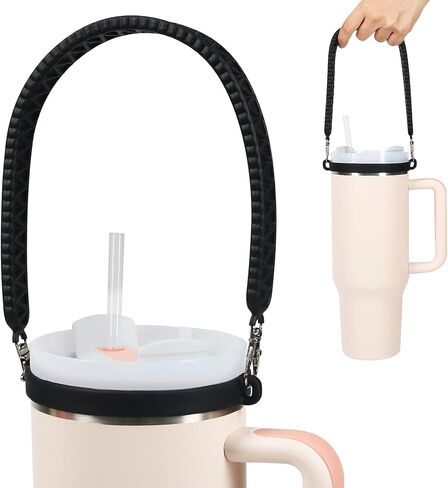 Shintop Water Bottle Handle Strap, Silicone Water Bottle Holder Durable Cup Carrier Bottle Sling Fits Most 8-40oz Bottles Compatible with Stanley Cup Accessories (Black) in Kuwait