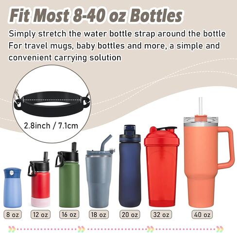 Shintop Water Bottle Handle Strap, Silicone Water Bottle Holder Durable Cup Carrier Bottle Sling Fits Most 8-40oz Bottles Compatible with Stanley Cup Accessories (Black) in Kuwait
