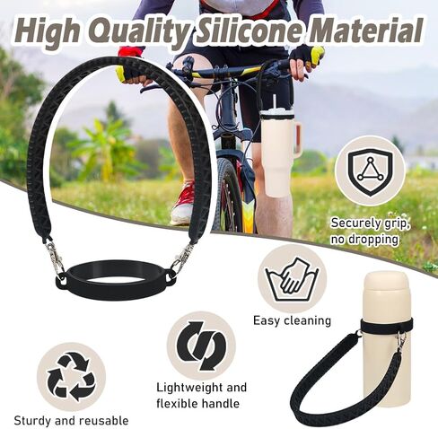 Shintop Water Bottle Handle Strap, Silicone Water Bottle Holder Durable Cup Carrier Bottle Sling Fits Most 8-40oz Bottles Compatible with Stanley Cup Accessories (Black) in Kuwait