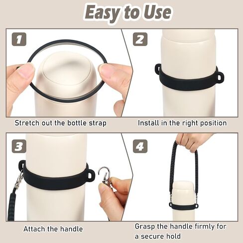 Shintop Water Bottle Handle Strap, Silicone Water Bottle Holder Durable Cup Carrier Bottle Sling Fits Most 8-40oz Bottles Compatible with Stanley Cup Accessories (Black) in Kuwait