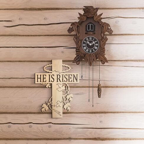 شماعة باب خشبية بعبارة «He is Risen» بتصميم ريفي على شكل صليب عيد الفصح، علاقات باب الربيع الديني، ديكور منحوت على الحائط المسيحي، لافتة خشبية منحوتة يدويا للتعليق على الحائط لديكور المنزل in Saudi Arabia