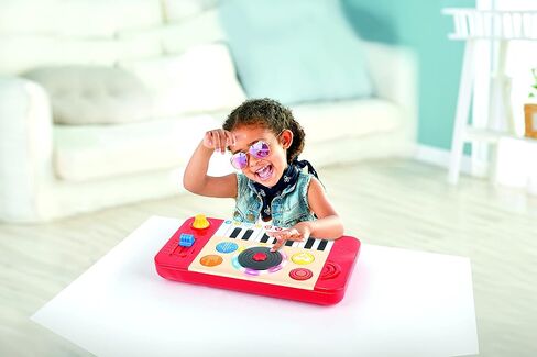 مجموعة لعب موسيقى DJ Mix and Spin Studio المحمولة من هيب كيدز مع أضواء وصوت و18 لوحة مفاتيح للأطفال من سن 1 إلى 5 سنوات، أحمر in Saudi Arabia