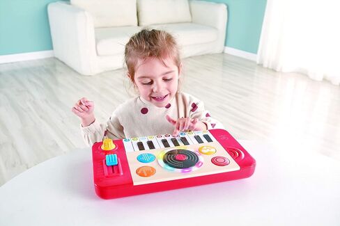 مجموعة لعب موسيقى DJ Mix and Spin Studio المحمولة من هيب كيدز مع أضواء وصوت و18 لوحة مفاتيح للأطفال من سن 1 إلى 5 سنوات، أحمر in Saudi Arabia