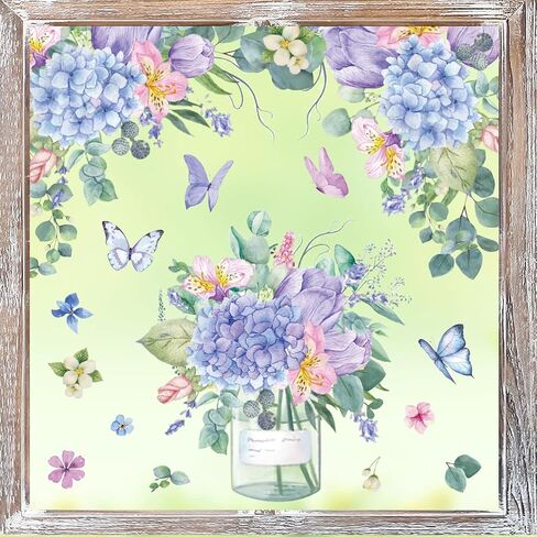 Horaldaily 50 PCS Spring Window Cling Sticker, Floral Hydrangea Butterfly for Home Party Supplies Shop Window Glass Display Decoration in Saudi Arabia